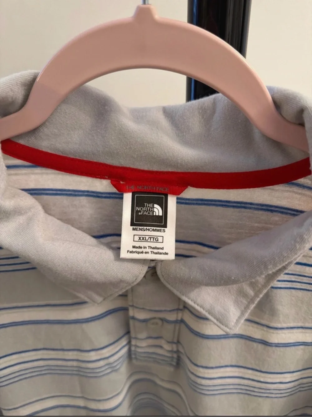 The North Face Men's Light Gray Polo with Blue Stripes